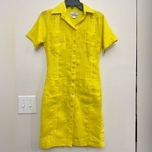 Criolla 100% Linen Cuban Dress Guayabera Bright Yellow